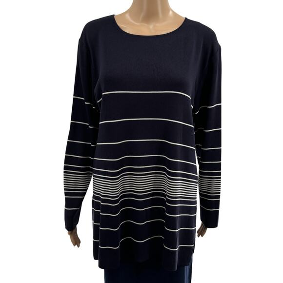 Exclusively Misook Blue Striped Long Sleeve Tunic Top - Picture 2 of 8